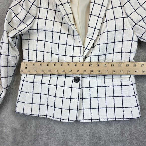 J Crew Blazer Womens Size 2 White Navy Windowpane Tweed One Button Jacket F0792 - Picture 6 of 16